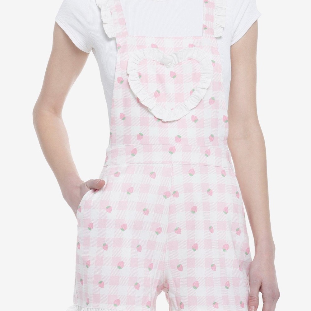 Hot Topic Pink and White Gingham Romper